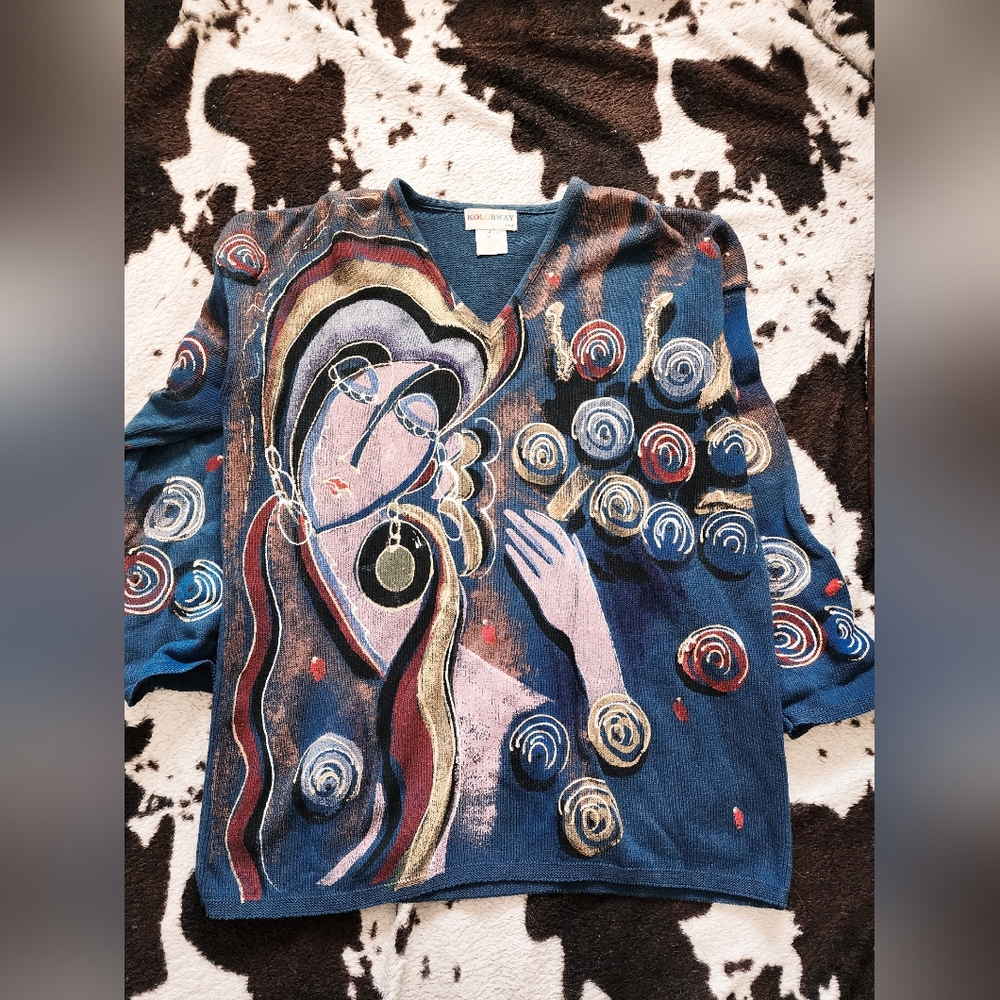 "KOLORWAY" WOMEN'S 80'S/90'S HAND PAINTED SWEATER - MULTI